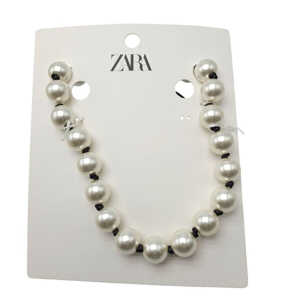 Zara Faux Pearl Necklace With Black Knot Adjustable Cord - Picture 1 of 4